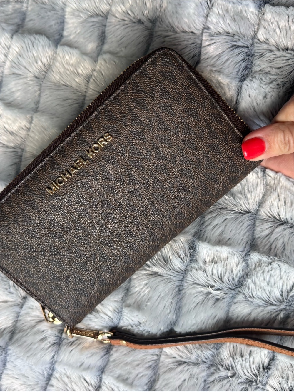 Michael Kors Brown and Gold Zip-Around Wristlet Wallet